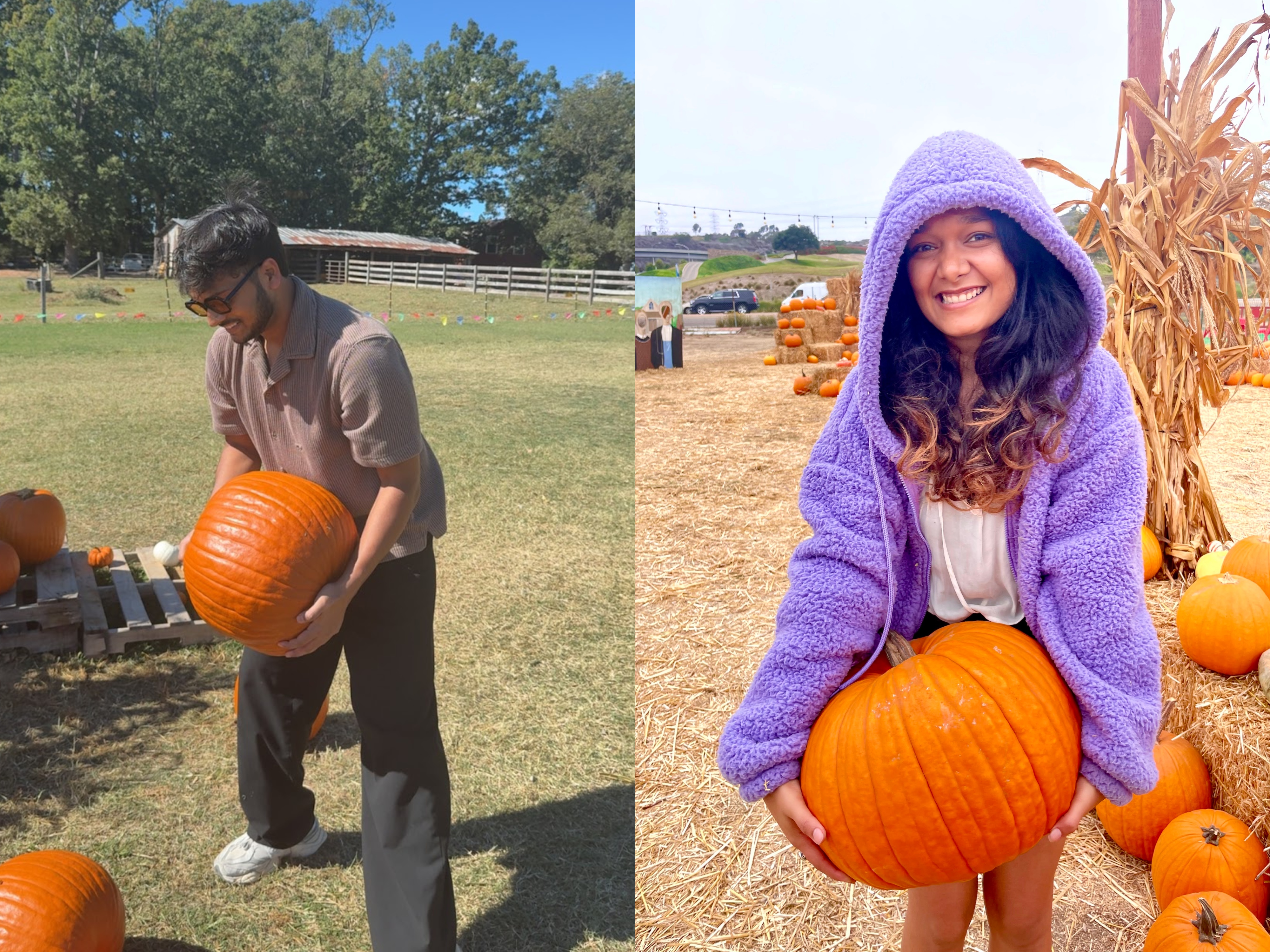 Atul and Unnati at an autumn pumpkin patch